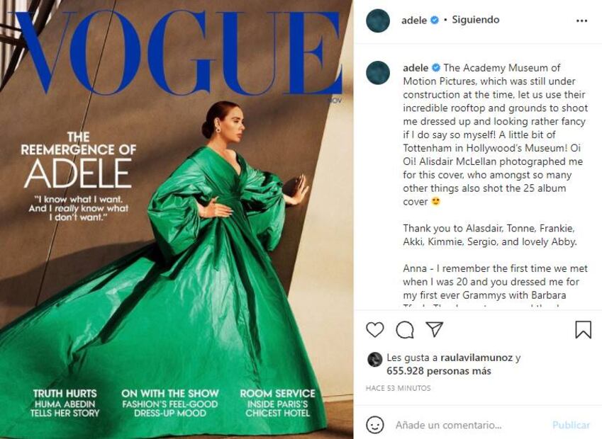 Adele, impresionante en la portada de Vogue 