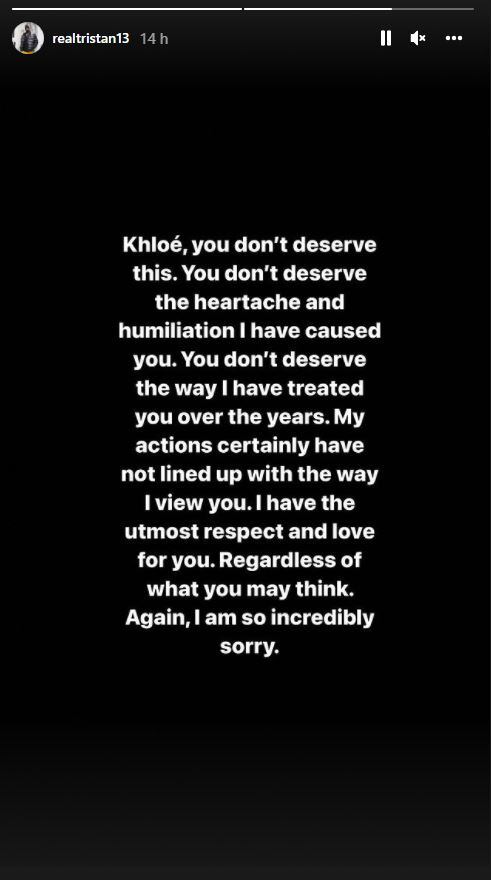 Tristan Thompson se disculpa públicamente con Khloé Kardashian por tener un hijo con su entrenadora
