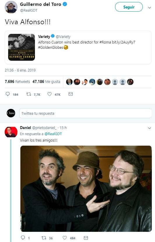 Los famosos celebran el triunfo de Alfonso Cuarón y “Roma” en los Golden Globes