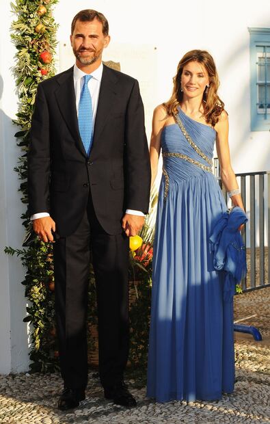 Rey Felipe de España y Letizia Ortiz en la boda del príncipe Nikolaos y Tatiana Blatnik. 25 de agosto de 2010 / Getty Images