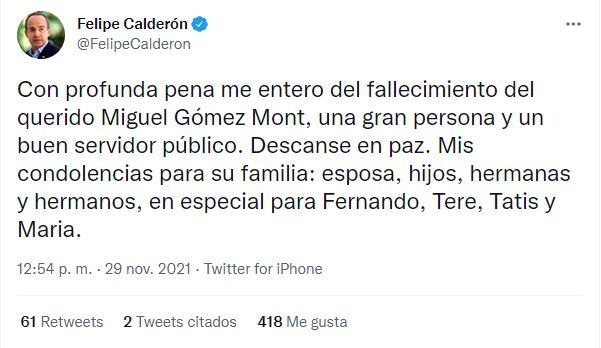 Muere Miguel Gómez Mont Urueta, tío de Inés Gómez Mont