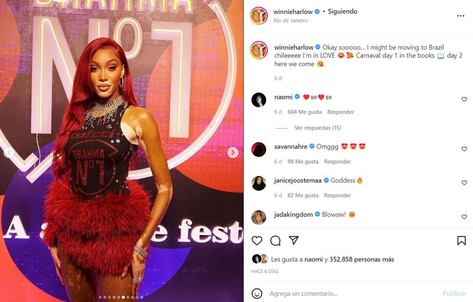 Winnie Harlow luce su increíble figura con mini bikini en la playa de Brasil
