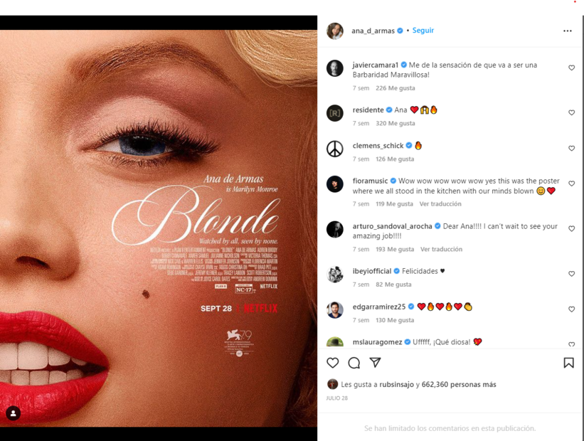Ana de Armas pidió permiso a la tumba de Marilyn Monroe para filmar su película