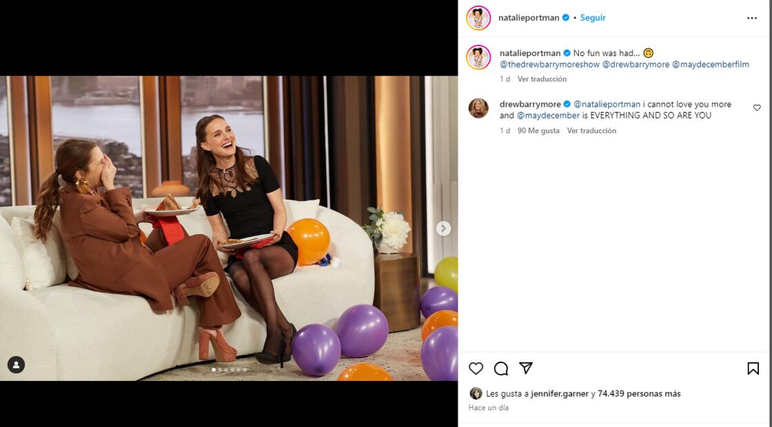 Natalie Portman con Drew Barrymore/Instagram.