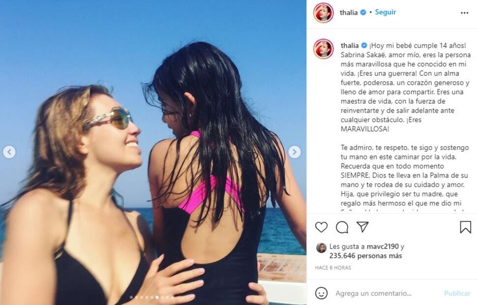 Thalía celebra los 14 años de su hija Sabrina