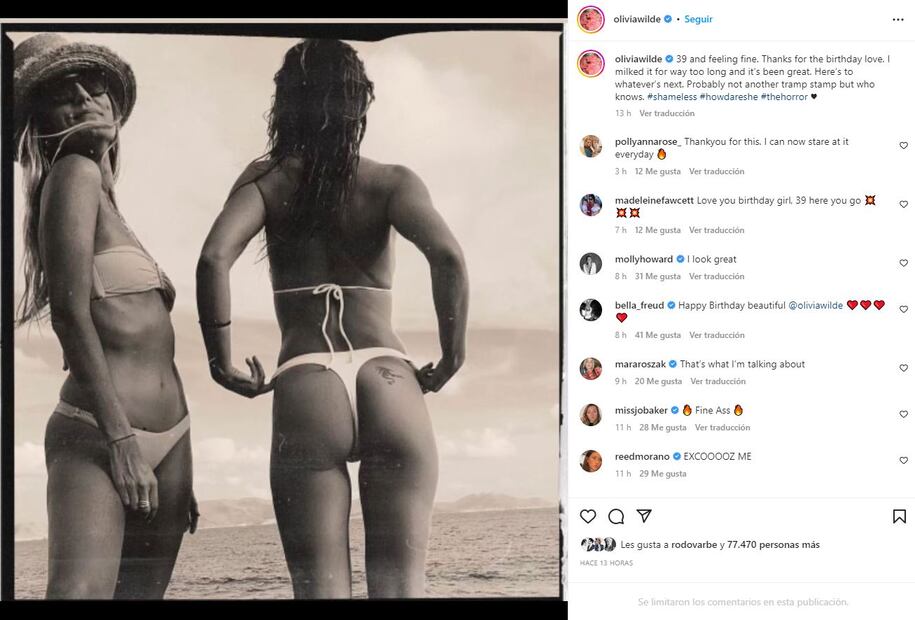 Olivia Wilde celebra su cumpleaños en bikini y se burla del tatuaje en su derriere