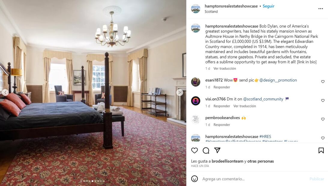 Aspectos de la recámara de la casa en venta de Bob Dylan / Instagram