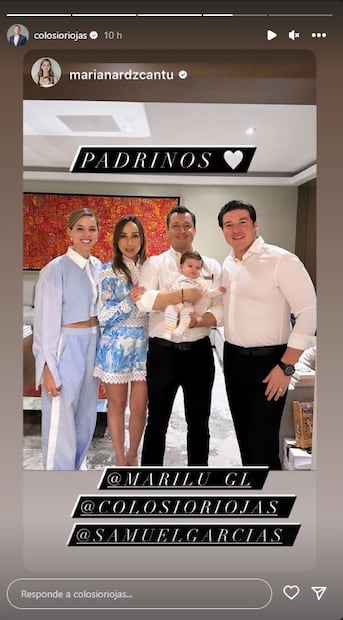 Mariana Rodríguez y Samuel García presentan a los padrinos de baby Mariel / Instagram