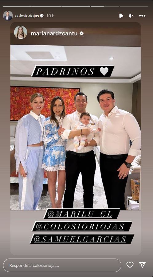 Mariana Rodríguez y Samuel García presentan a los padrinos de baby Mariel / Instagram