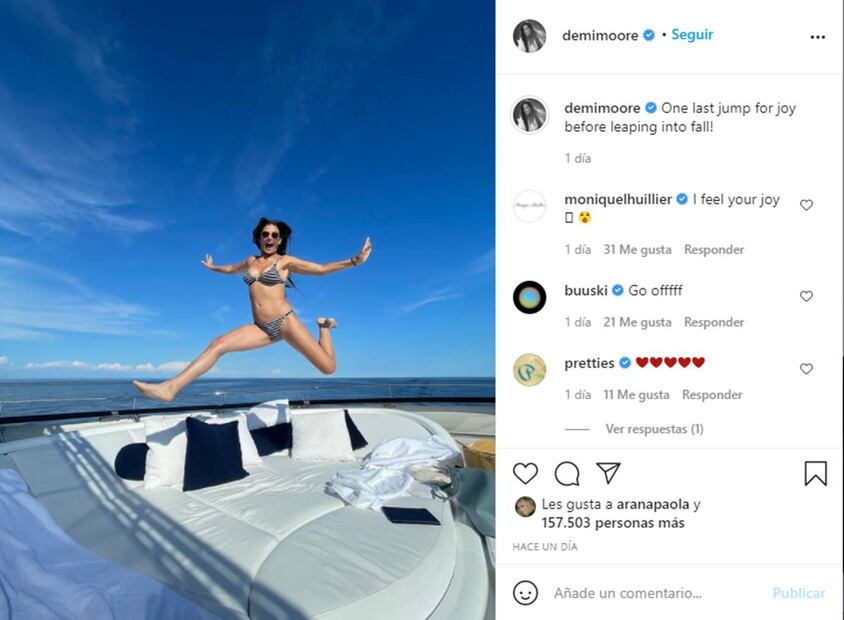 Demi Moore da impresionante salto en bikini y sorprende a millones de fans