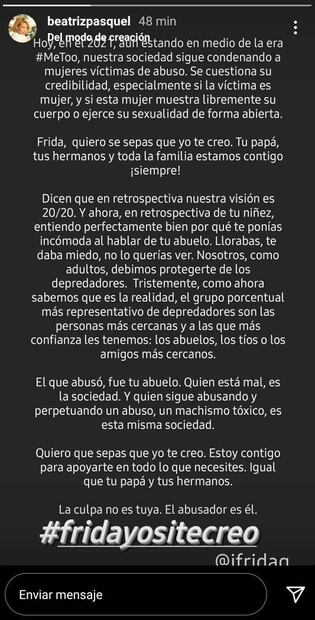 Beatriz Pasquel levanta la voz por Frida Sofía: "Frida yo te creo, toda la familia estamos contigo"