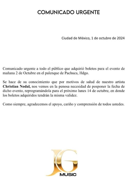 Comunicado sobre la salud de Christian Nodal / Foto: Instagram