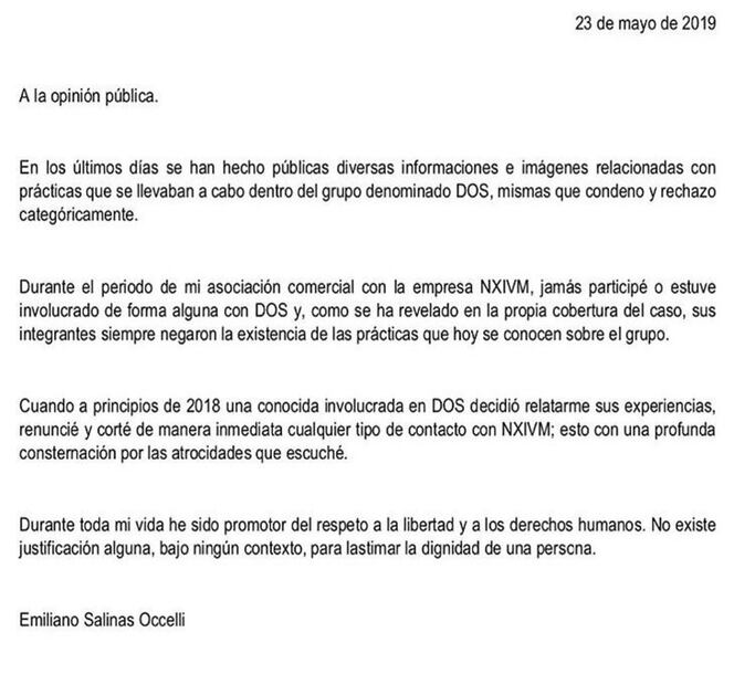 Reaparece Emiliano Salinas tras escándalo por secta sexual