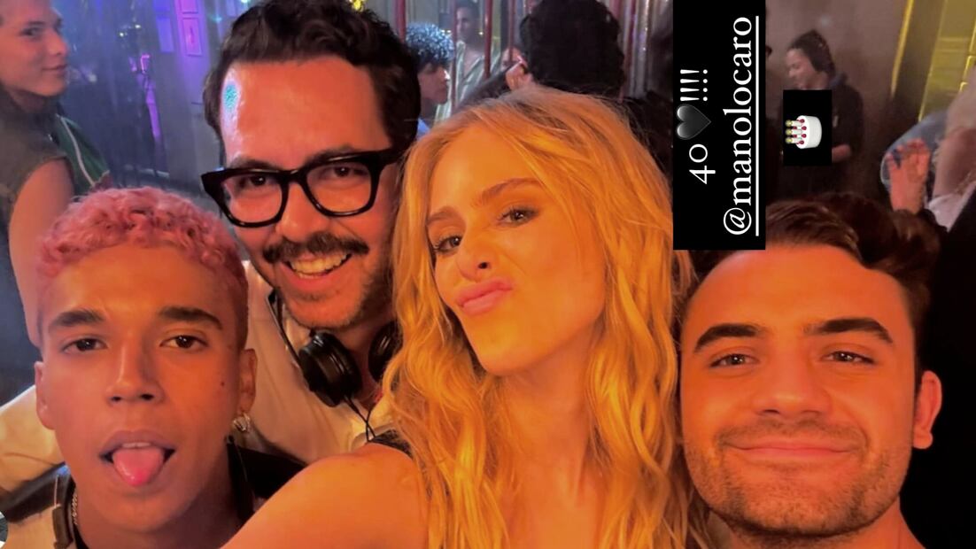 Manolo Caro en su fiesta de cumpleaños junto a Loreto Peralta y Benny Emmanuel / Foto: Instagram