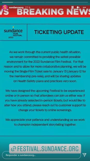 El festival de Sundance cancela programación presencial por Ómicron