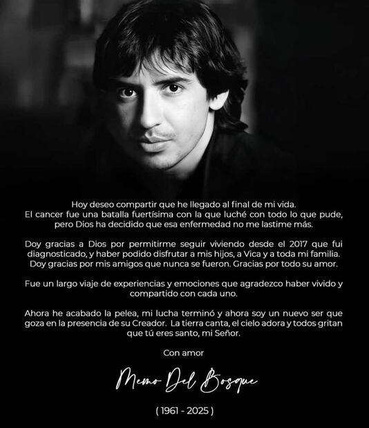 Memo del Bosque falleció a los 64 años / Foto: Instagram - @memodelbosquetv