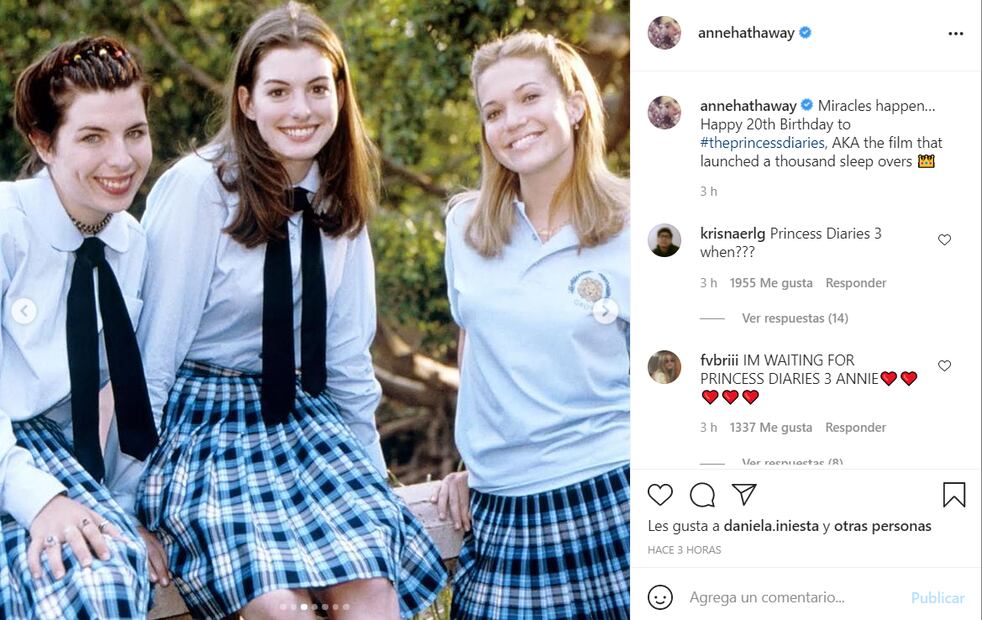 Anne Hathaway festeja 20 años de "The Princess Diaries" con fotos inéditas 