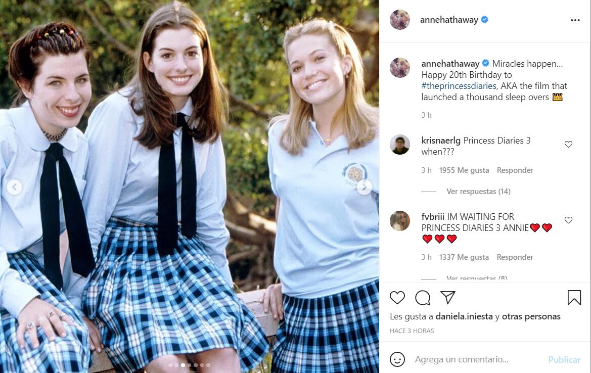 Anne Hathaway festeja 20 años de "The Princess Diaries" con fotos inéditas 
