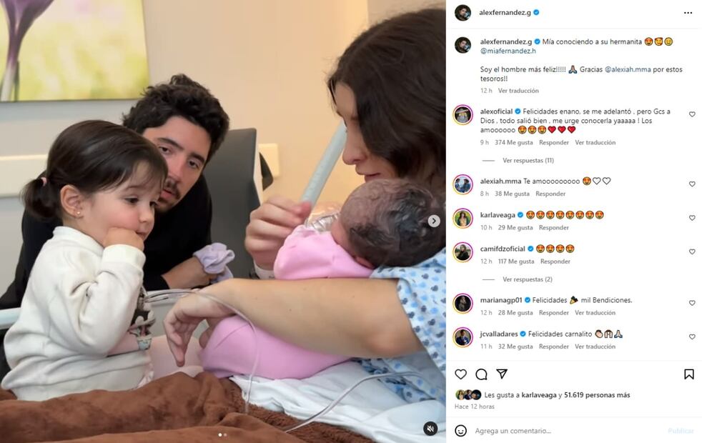Alex Fernández y su esposa Alexia Hernández con sus hijas Mía y baby Nirvana / Instagram