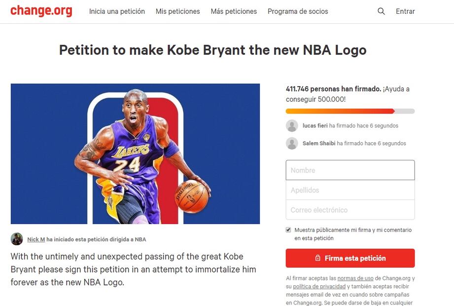 Piden cambiar el logo de la NBA en honor a Kobe Bryant 