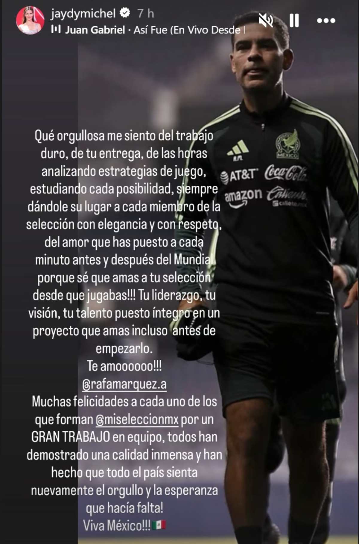 El mensaje de Jaydy Michel a Rafa Márquez / Foto: Instagram