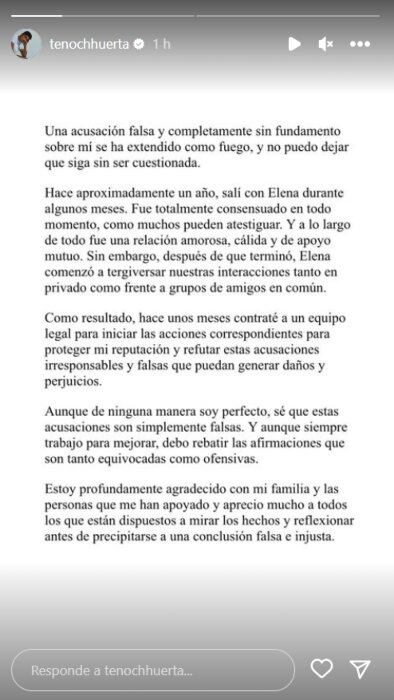 El comunicado de Tenoch Huerta / Instagram