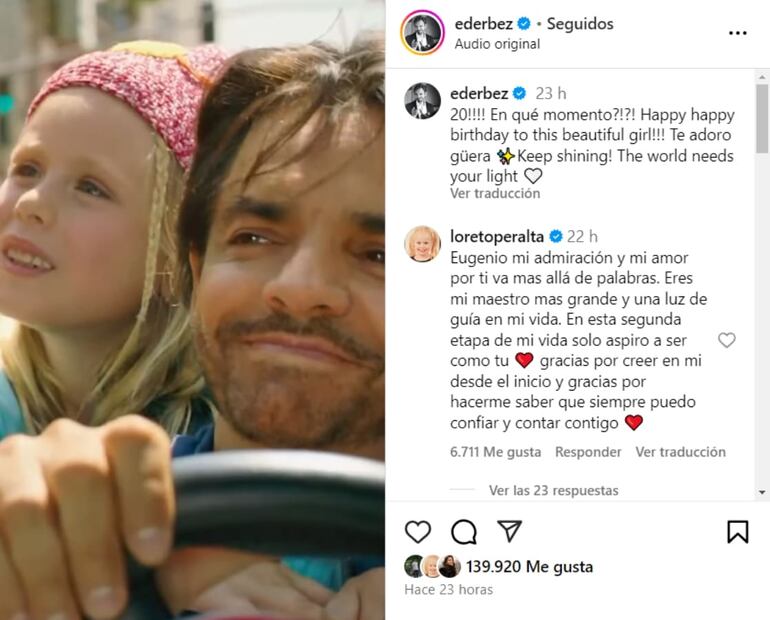 La felicitación de Eugenio Derbez a Loreto Peralta / Instagram