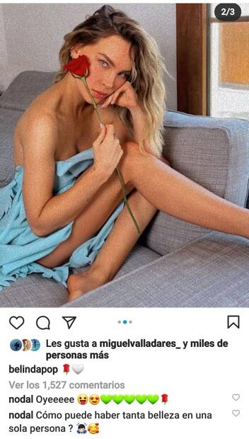 Belinda sube foto tapada con una frazada y Nodal reacciona apasionado