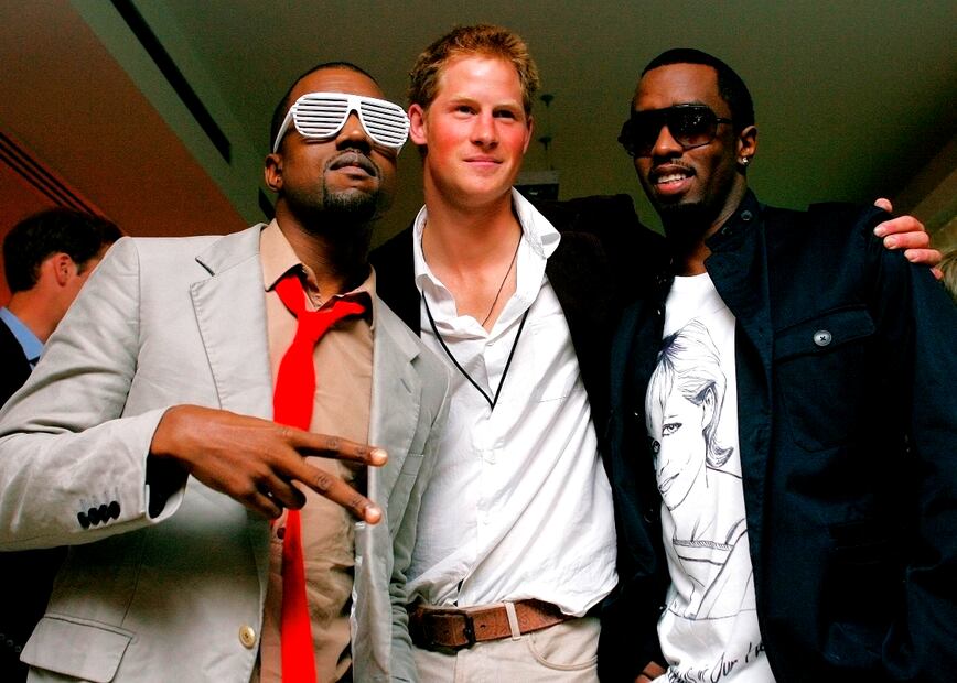 El príncipe Harry junto a P. Diddy y Kanye West / Foto: Reuters