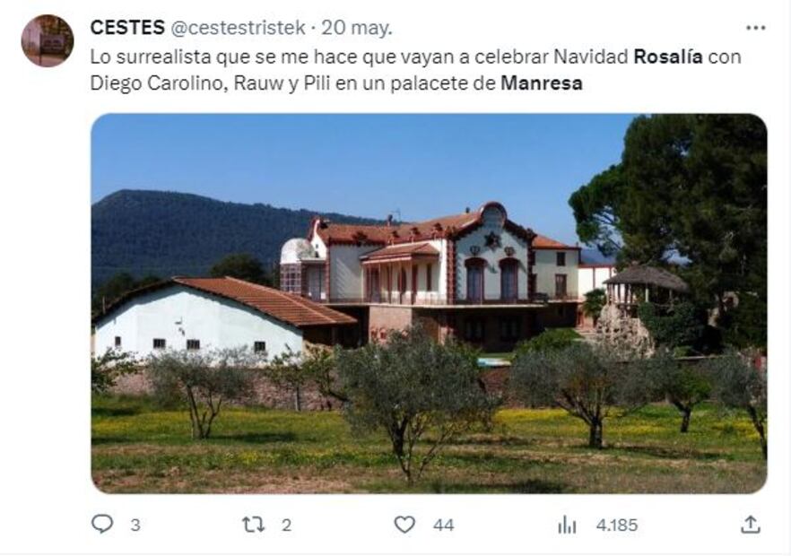 Palacete de Rosalía y Rauw Alejandro / Twitter