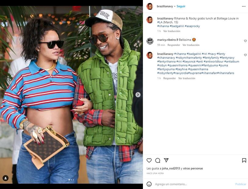 Rihanna sale a caminar y presume su pancita con prendas muy de los 90