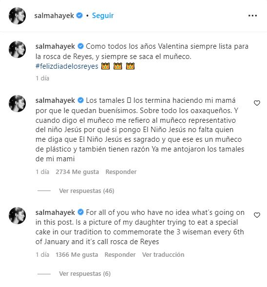 Así respondió Salma Hayek a las críticas por decirle 'muñeco' al Niño Dios de la rosca de reyes