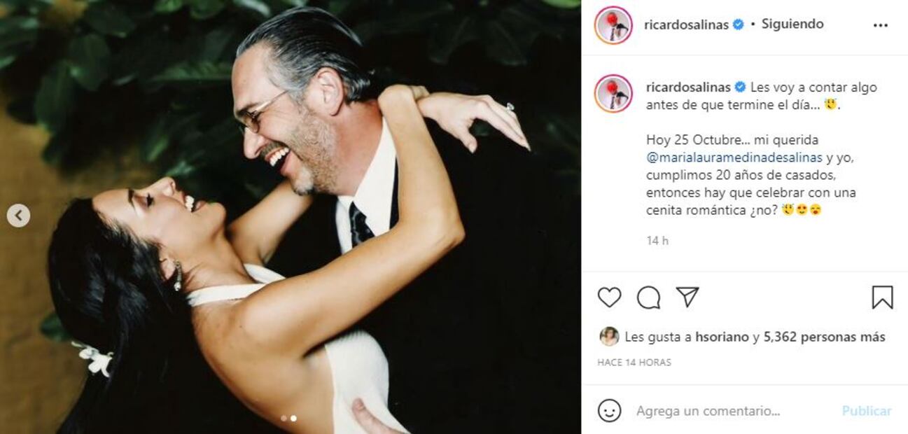 Ricardo Salinas Pliego y María Laura cumplen 20 años de casados