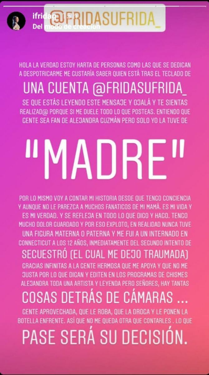Frida Sofía asegura que a Alejandra Guzmán la drogan y le roban