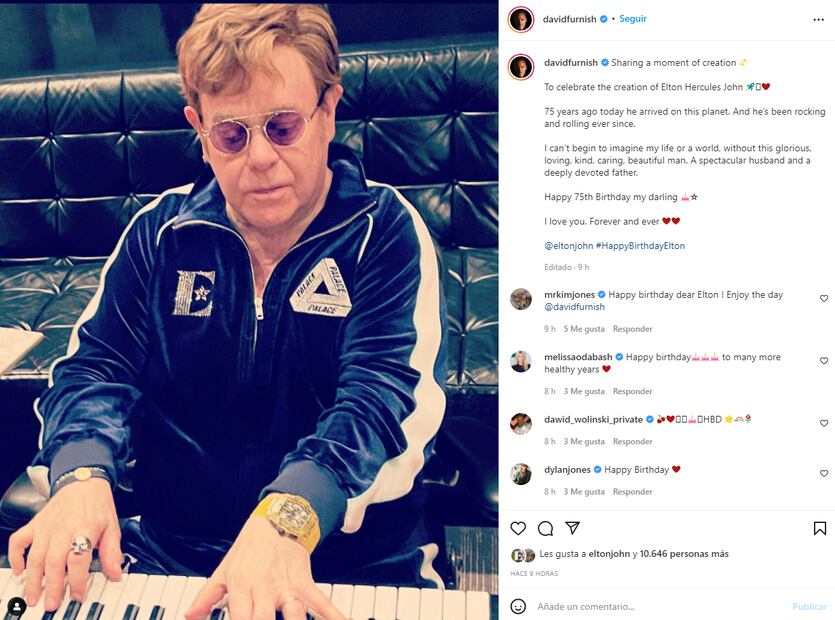 El amoroso mensaje de David Furnish a Elton John en su cumpleaños 75
