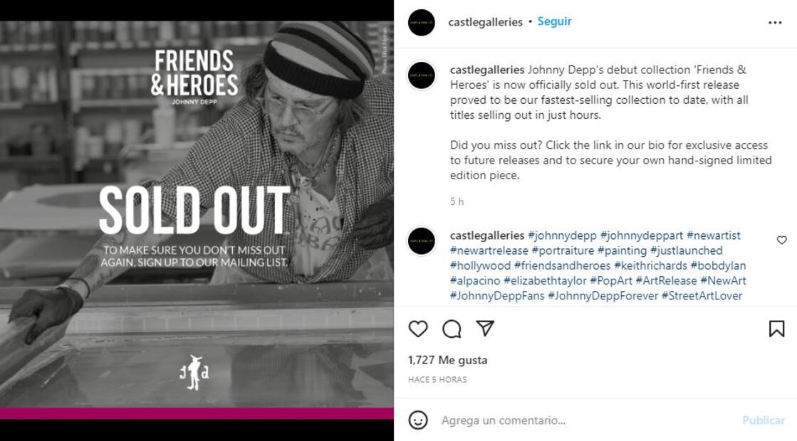 Johnny Depp gana 3.6 millones de dólares por la venta de 780 cuadros en unas horas