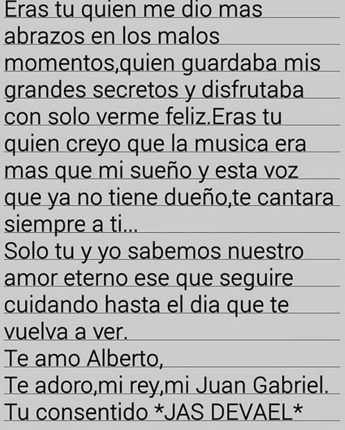 La carta de amor que Jas Devael le escribió a Juan Gabriel