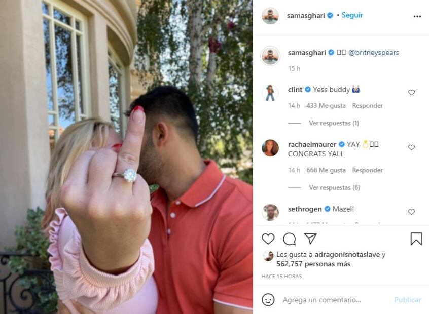Britney Spears anuncia su compromiso de matrimonio con Sam Asghari