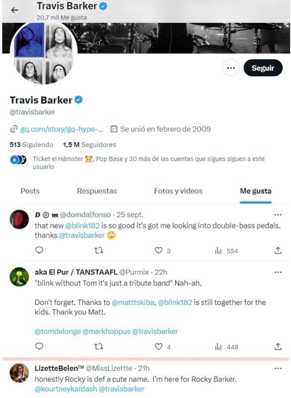 El perfil de Travis Barker en Twitter / Captura de pantalla