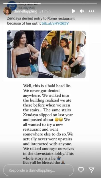 Darnell, asistente de Zendaya, reaccionó en Instagram
