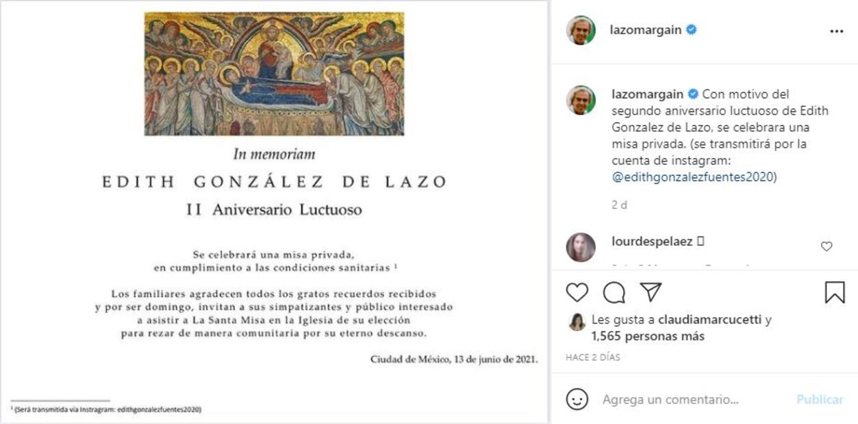 Misa en honor a Edith González en su segundo aniversario luctuoso