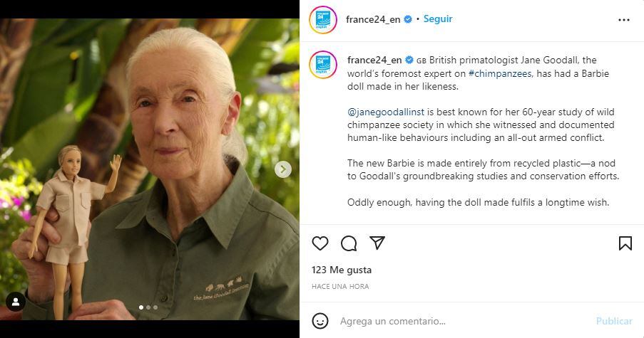 Barbie lanza muñeca inspirada en Jane Goodall, pionera en estudio de los chimpancés