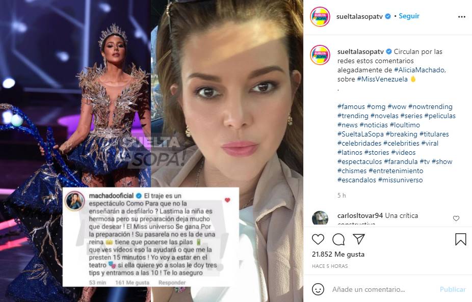 Alicia Machado tunde a la representante de Miss Venezuela: "tiene que ponerse las pilas"