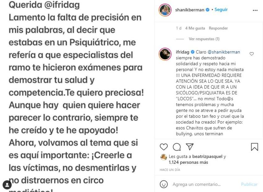Shanik Berman aclara polémica de Frida Sofía en psiquiátrico