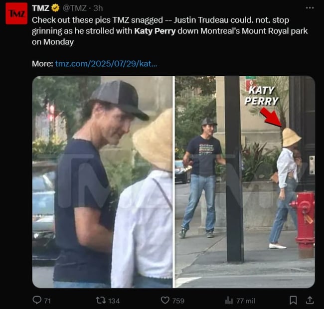 Justin Trudeau y Katy Perry en Montreal, Canadá / Foto: Especial
