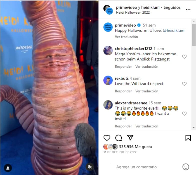 Heidi Klum y su disfraz de gusano / Captura de pantalla