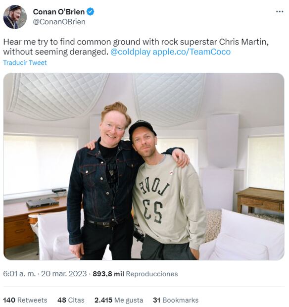 Chris Martin, vocalista de Coldplay, revela que solo come una vez al día tras sentir celos de un cantante