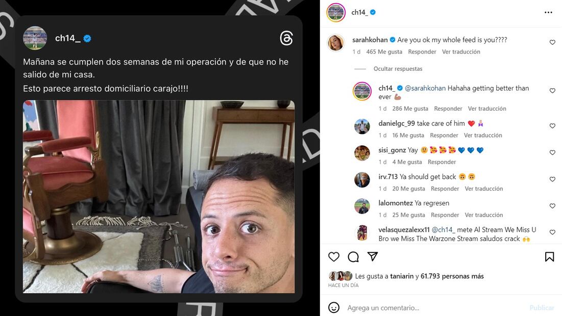 Sarah Kohan reaccionó a la publicación de Javier Hernández / Instagram