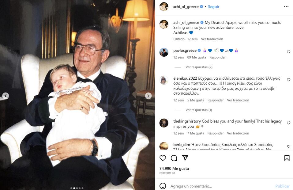 (El rey Constantino II de Grecia, abuelo de Achileas, murió en enero de 2023 / Instagram)