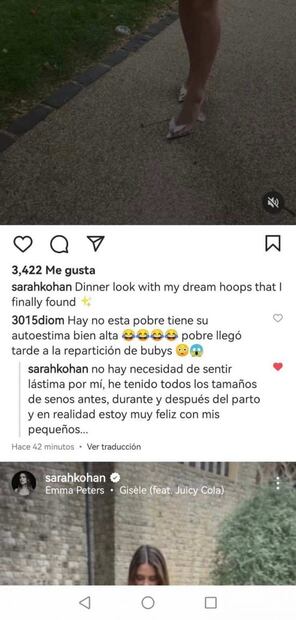 Sarah Kohan se defiende de las críticas hacia su cuerpo